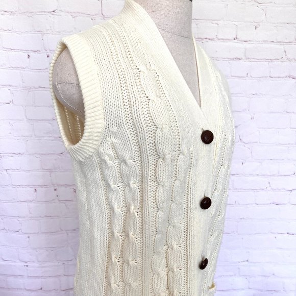 80's Sweater Vest - Button Up - Cable Knit - Size Medium - Picture 4 of 10